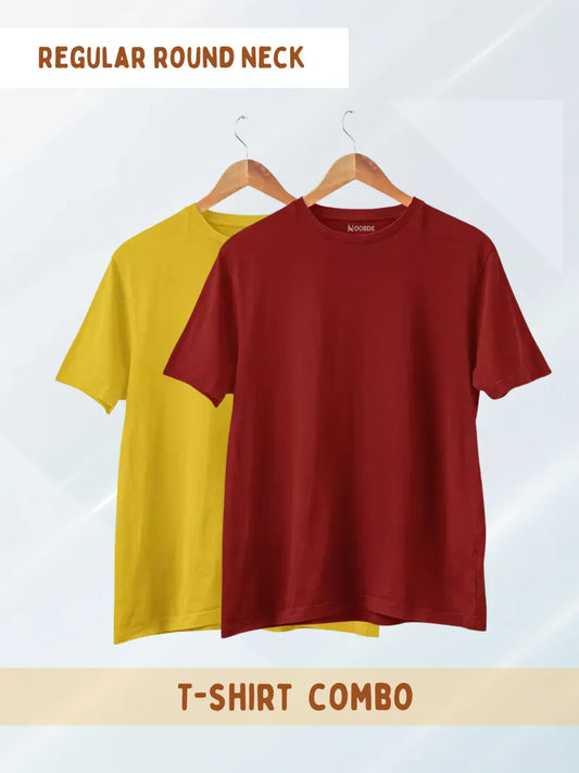 Pack of 2 Mustard Yellow & Maroon Plain T-shirts for Men