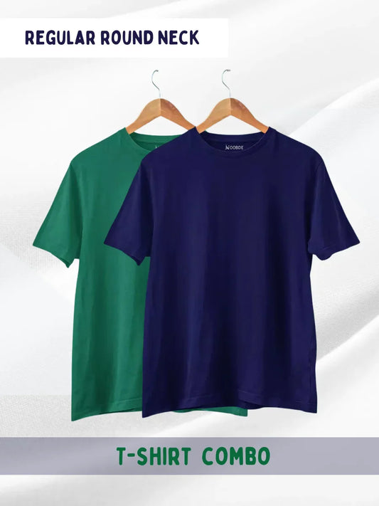 Pack of 2 Bottle Green & Navy Blue Plain T-shirts for Men