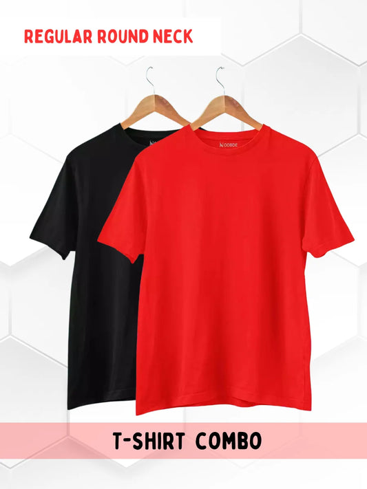 Pack of 2 Red & Black Plain T-shirts for Men