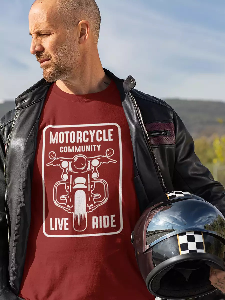 Maroon Motorcycle Community T-Shirt for Men