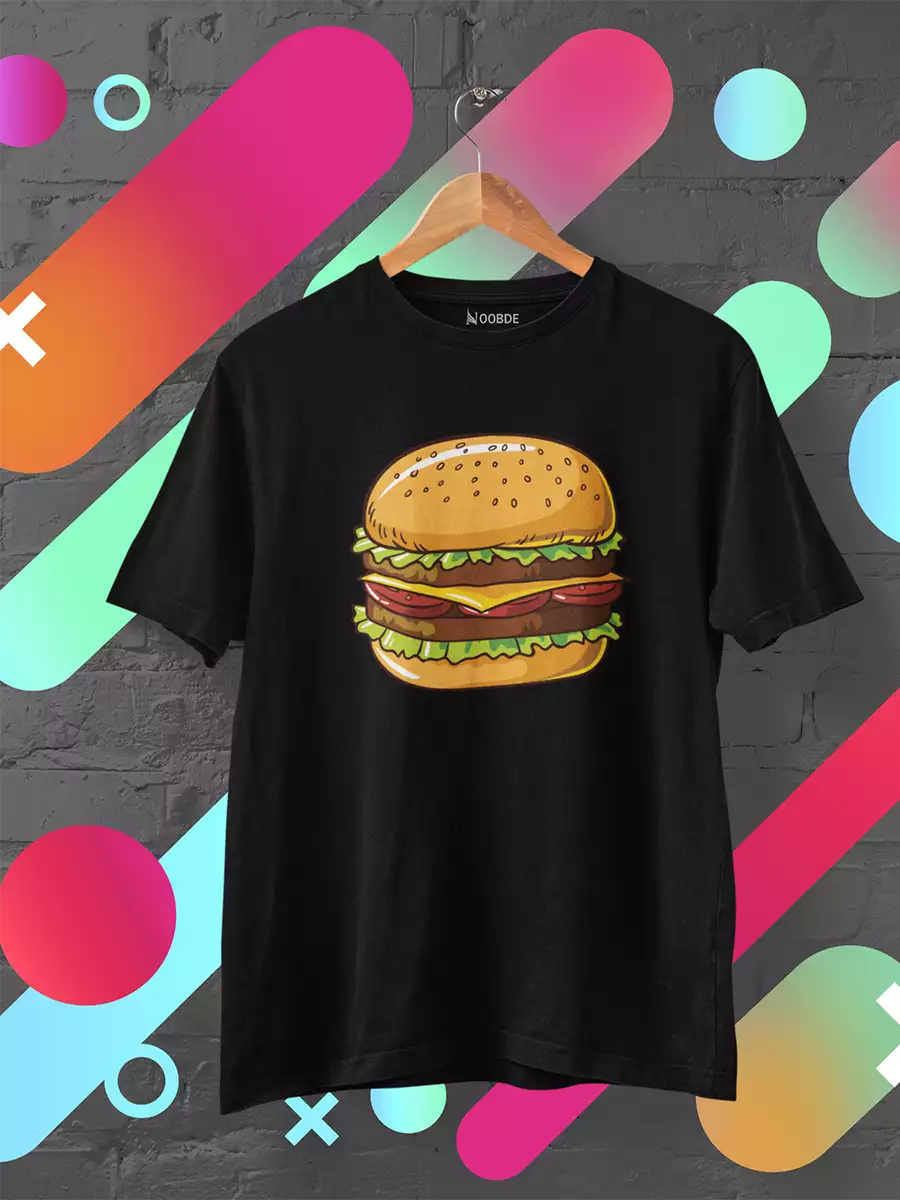 Black Yoo Burger Printed T-Shirt for Men