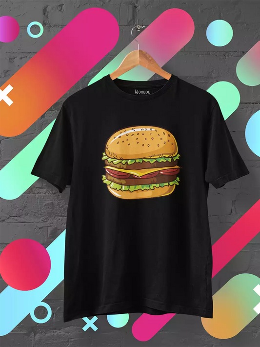 Black Yoo Burger Printed T-Shirt for Men