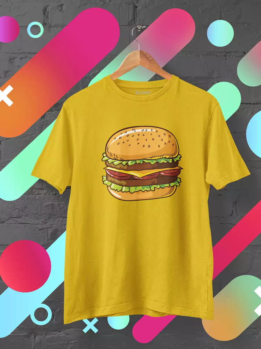 Yoo Burger yellow Printed T-Shirt for Men
