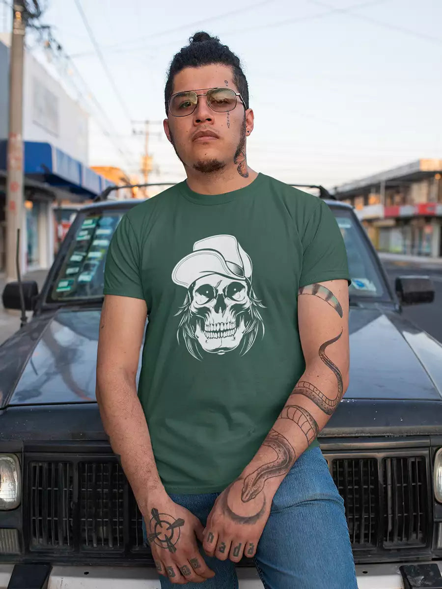 Skull with Cap Printed T-Shirt for Men