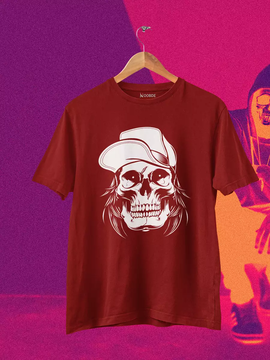 Red Skull with Cap Printed T-Shirt for Men
