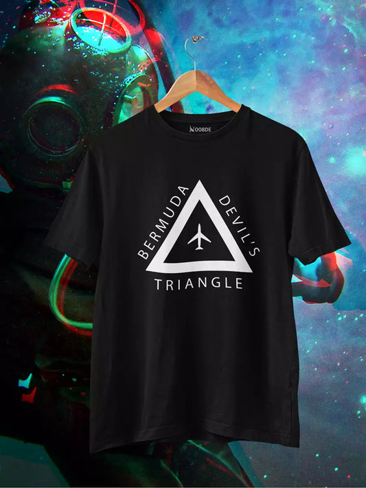 black Bermuda Triangle Printed T-Shirt for Men
