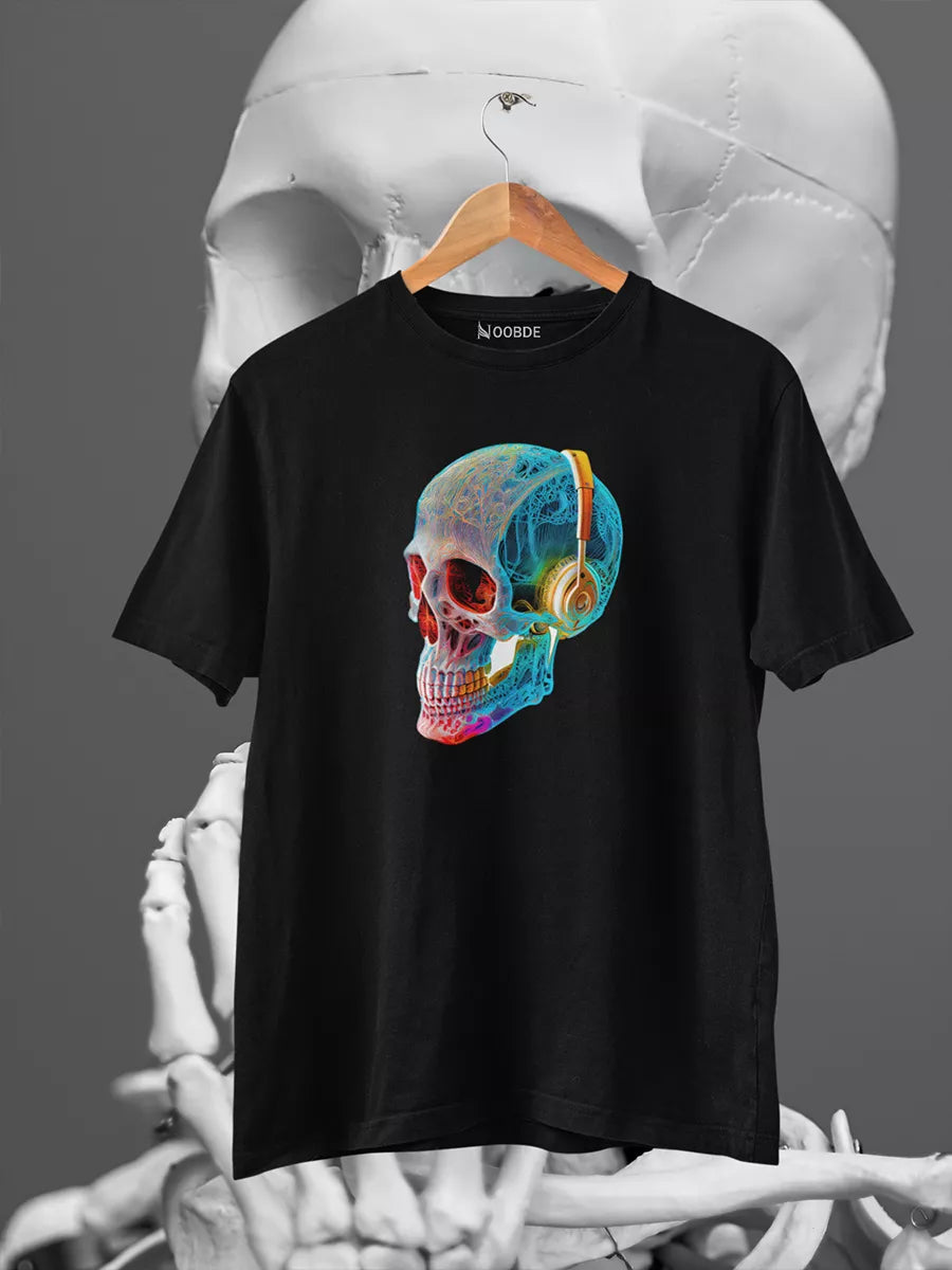 skull black printed t shirt for men