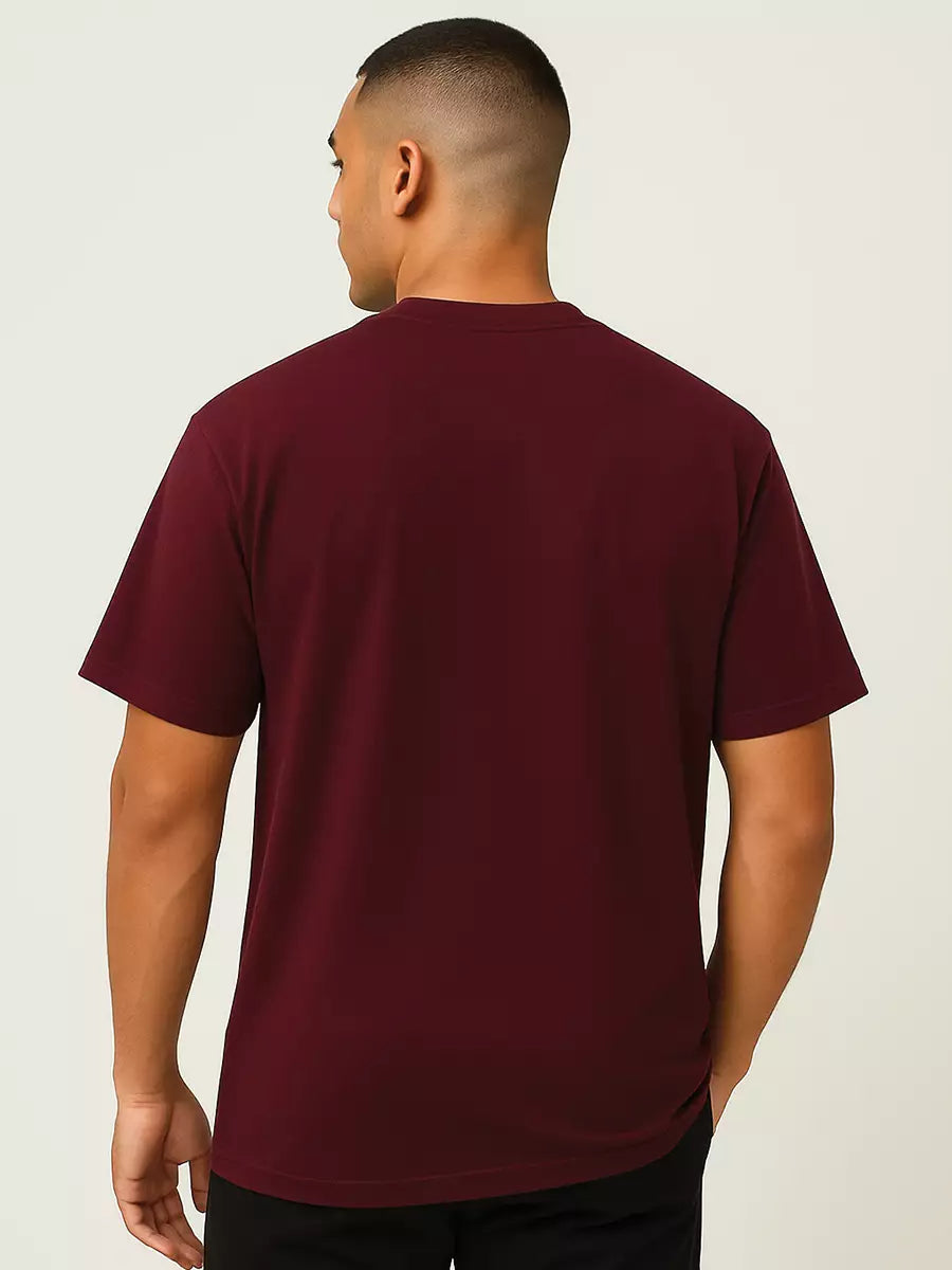 Burgundy Plain Oversized T-Shirt for Men