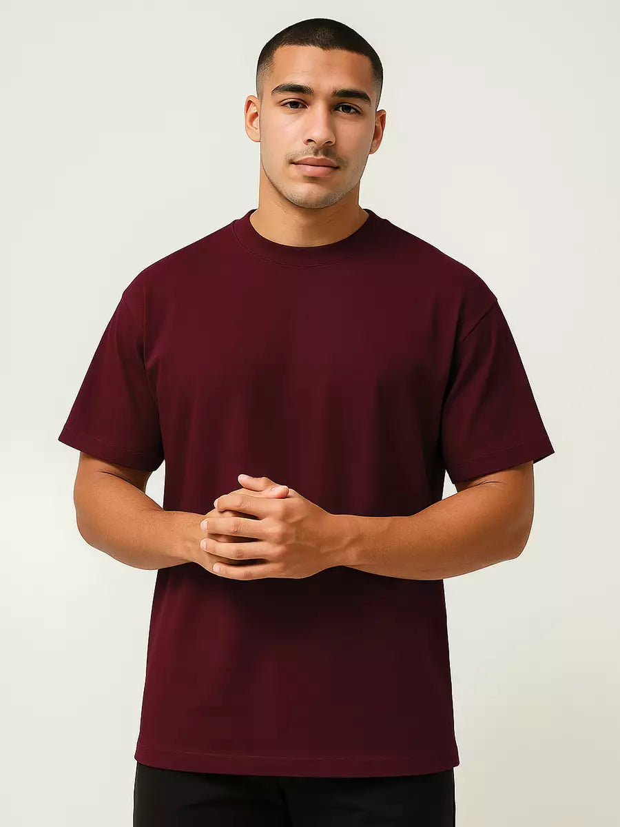 Burgundy Plain Oversized T-Shirt for Men