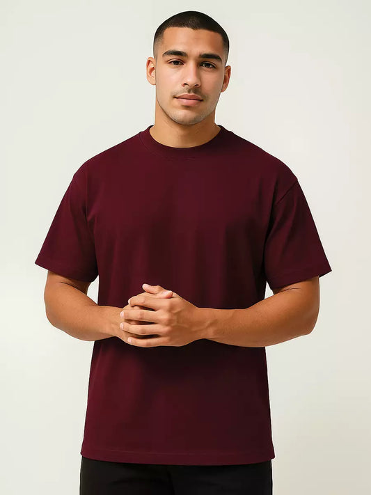 Burgundy Plain Oversized T-Shirt for Men