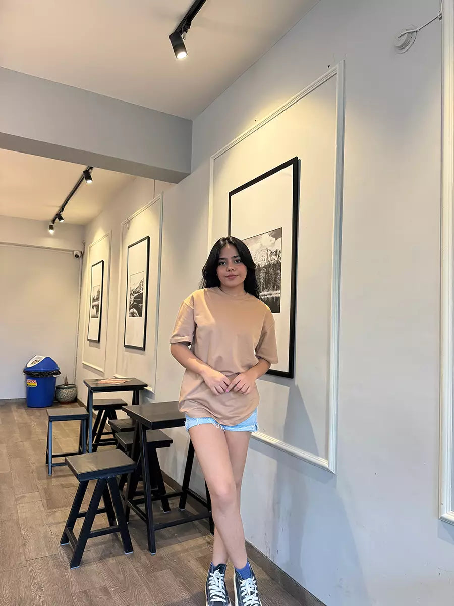 casual beige t shirt for women