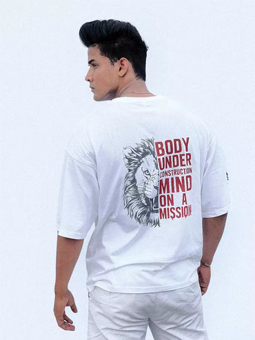 Body under construction printed t shirt