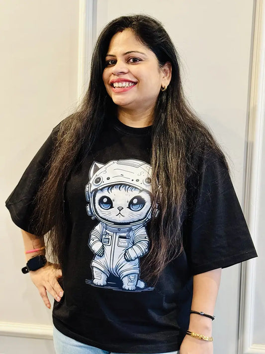 Black Astronaut Cat T-Shirt for Women