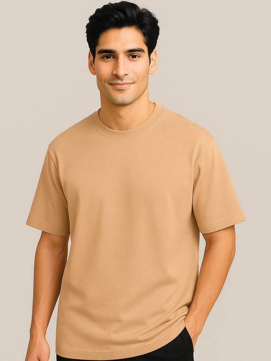 Beige Plain Oversized T-Shirt for Men