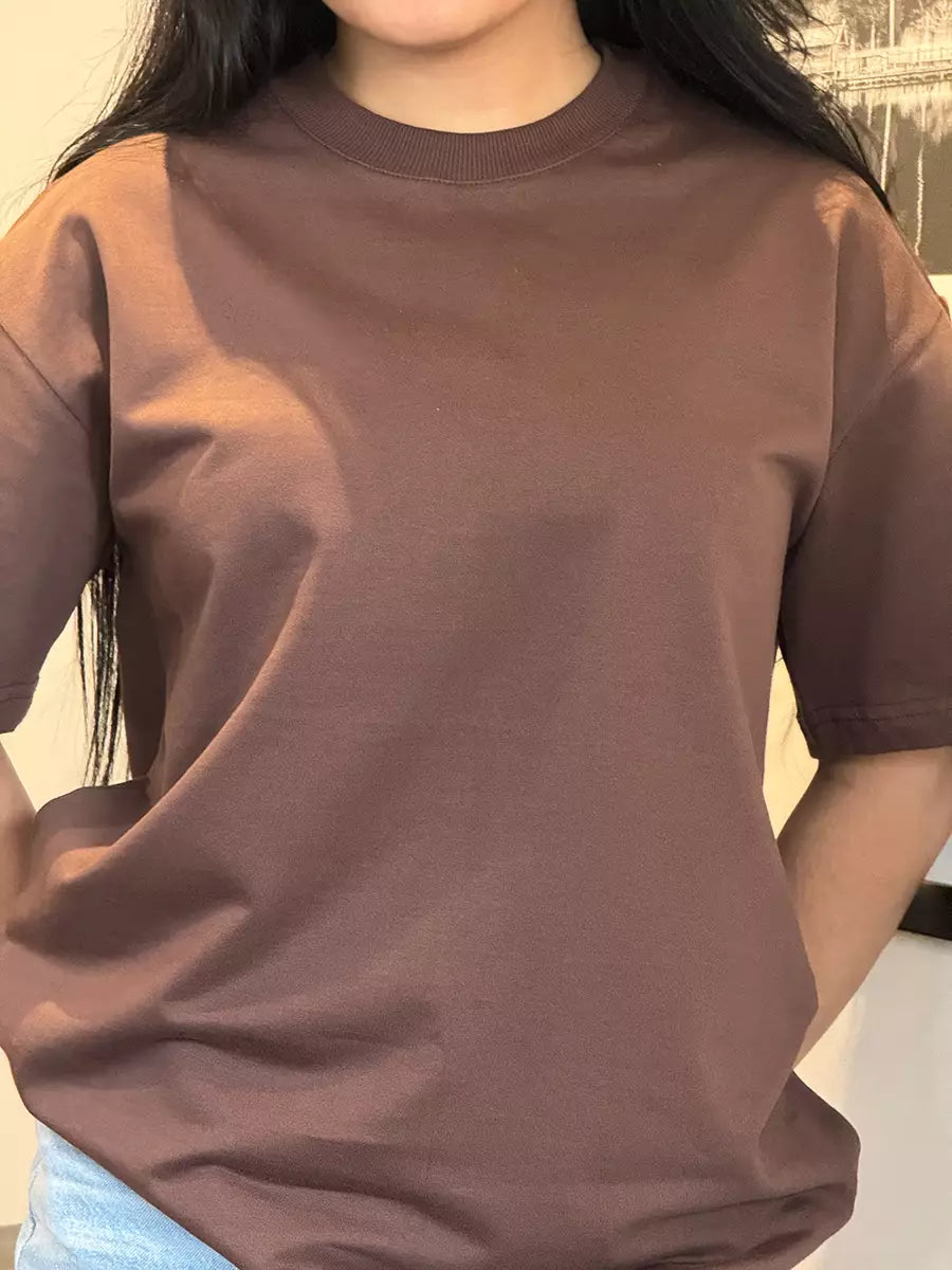 plain oversized coffee t shirt for women