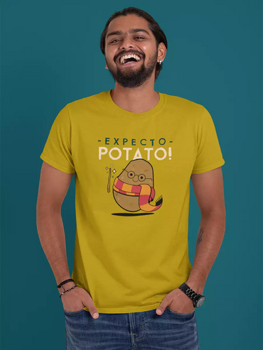 Printed Mustard Yellow T-Shirt for Men