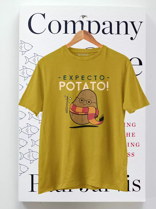 Potato Potter Printed Mustard Yellow T-Shirt for Men
