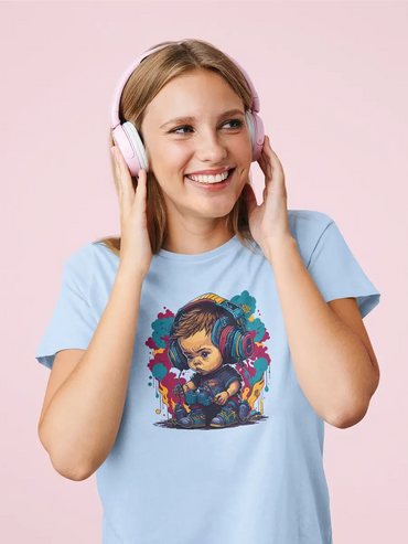 sea blue printed t shirt for women