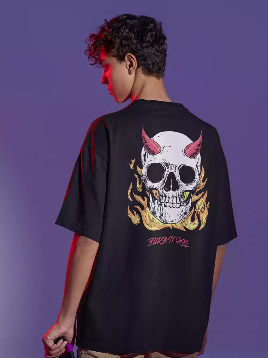 skull in fire t shirt for men