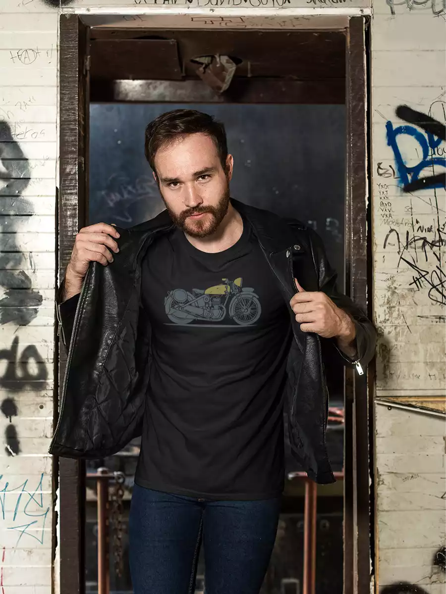 black motorbike t shirt with jacket