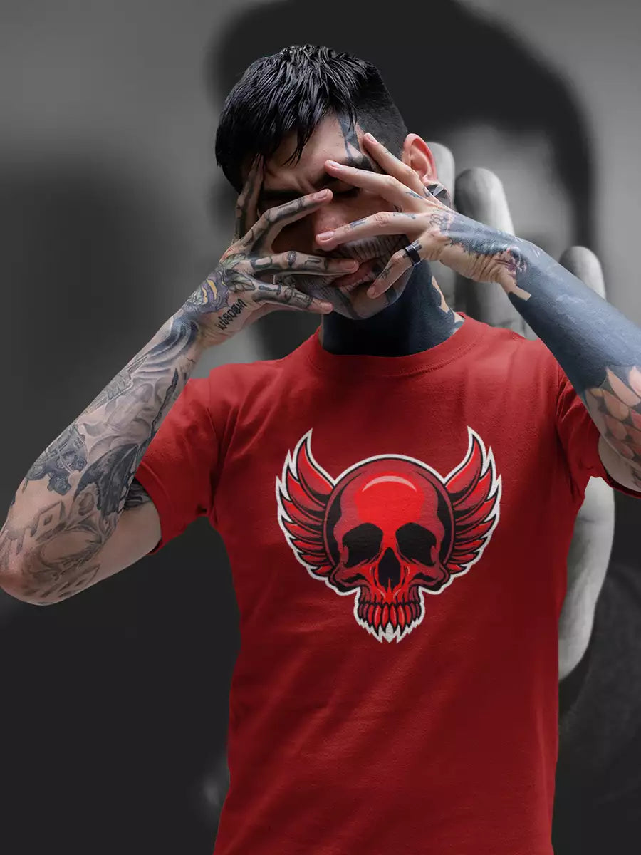 Demon Skull  red T-Shirt for Men