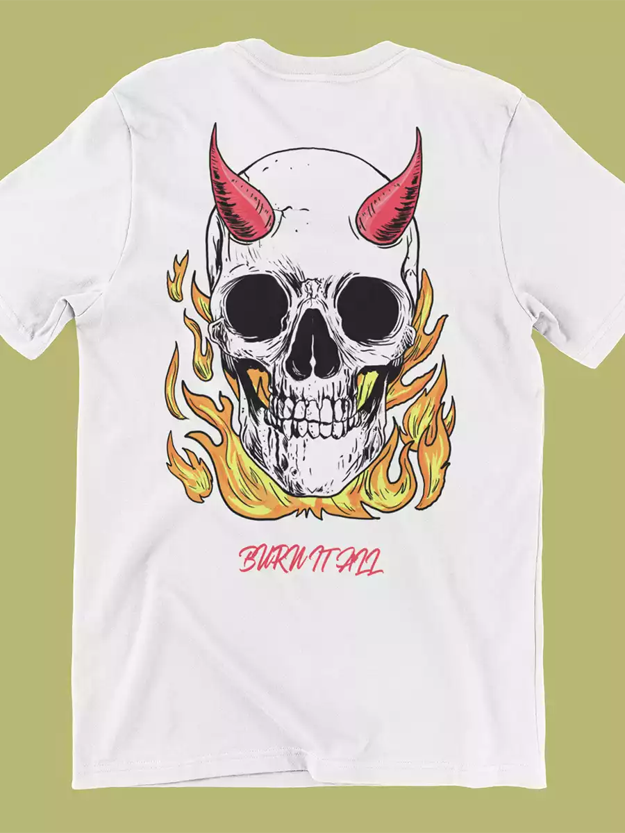 Horned Skull in fire oversized t-shirt