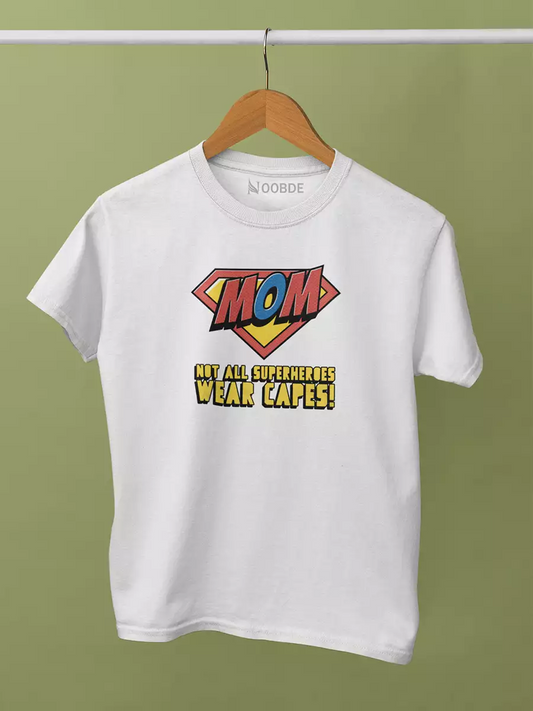 white Super Mom Printed T-Shirt