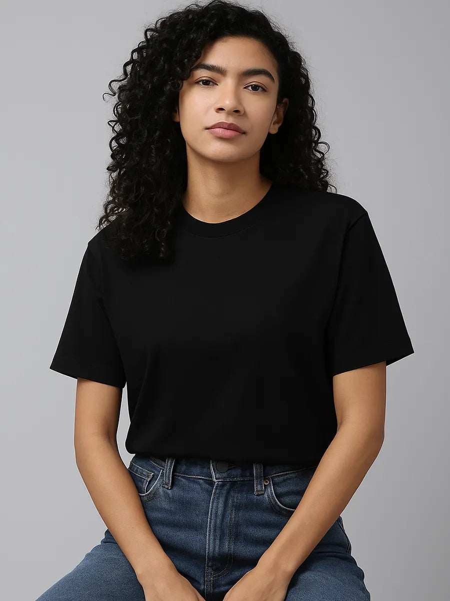 Black Plain Oversized T-shirt for Women