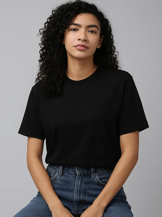 Black Plain Oversized T-shirt for Women