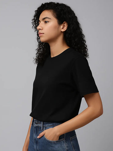 Black Plain Oversized T-shirt for Women