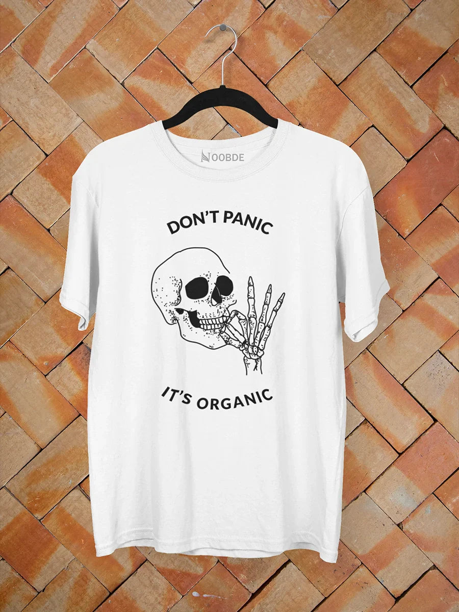 Don't Panic It's Organic T-Shirt, white, regular fit, quirky slogan graphic – NOOBDE