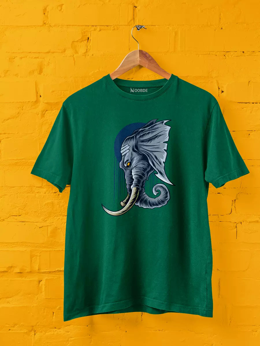 Ganesh Ji Art Printed T-Shirt, bottle green, regular fit, Ganesh devotional graphic – NOOBDE