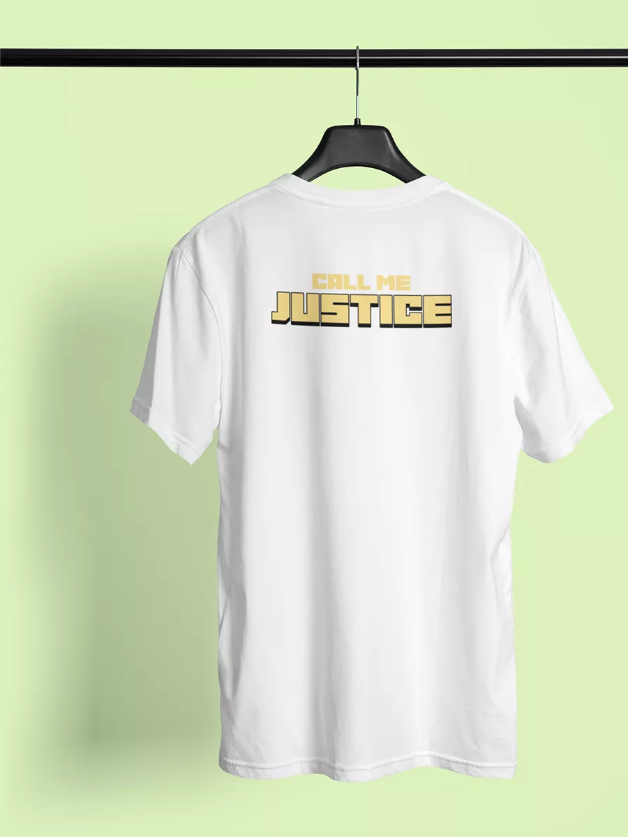 Justice T-Shirt, white, regular fit, Justice graphic back print – NOOBDE