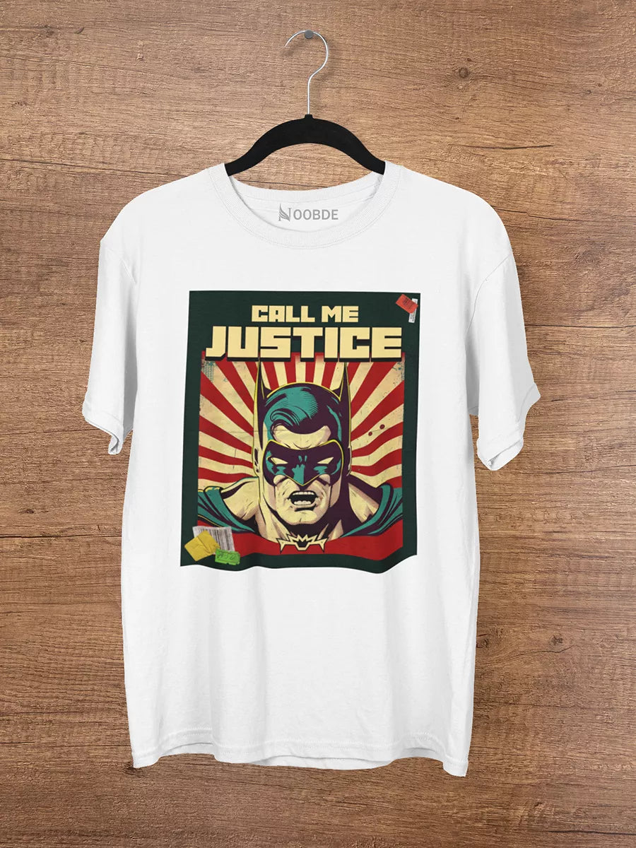Justice T-Shirt, white, regular fit, bold Justice graphic – NOOBDE