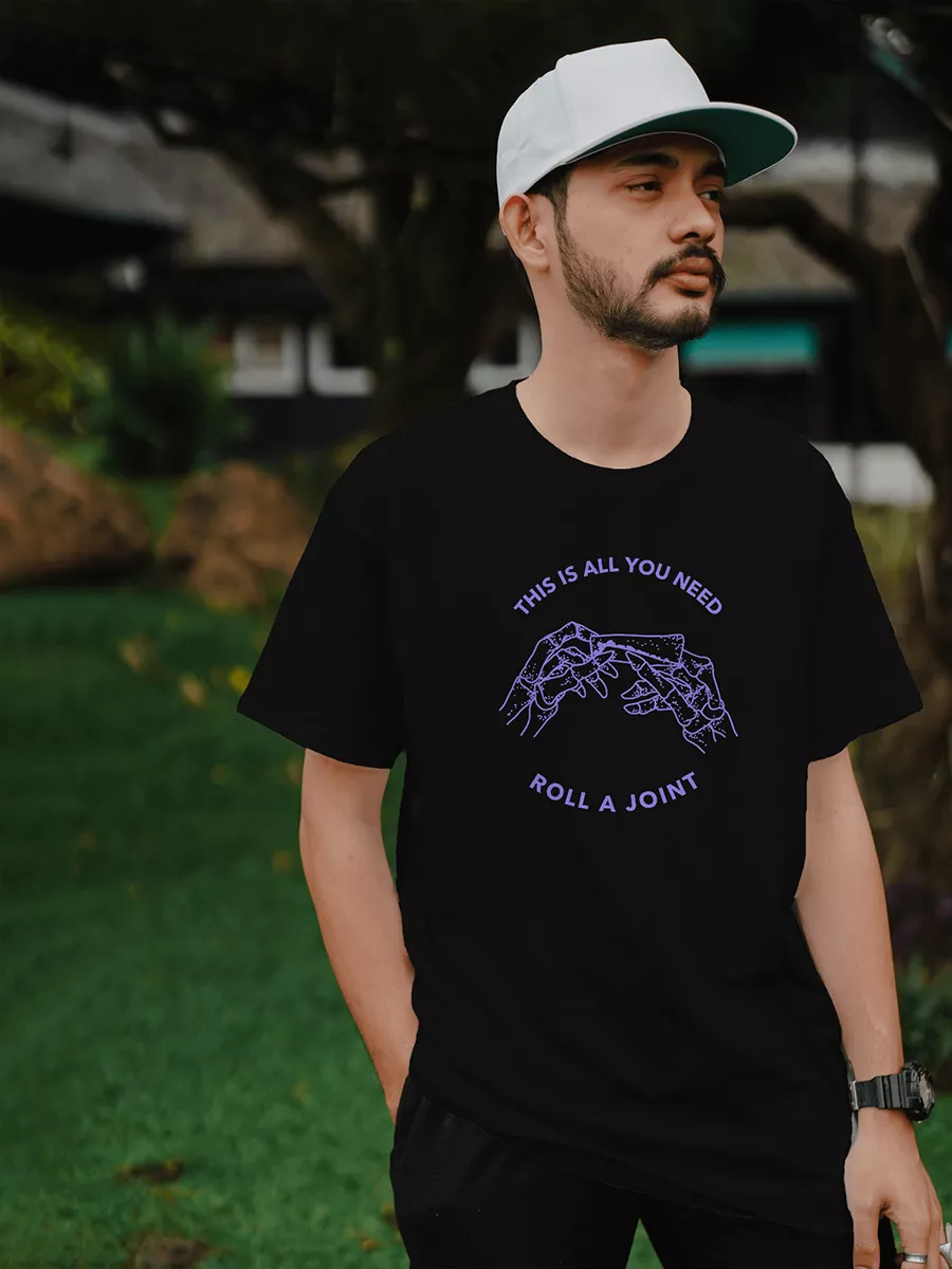This Is All You Need T-Shirt, black, regular fit, statement graphic on model – NOOBDE