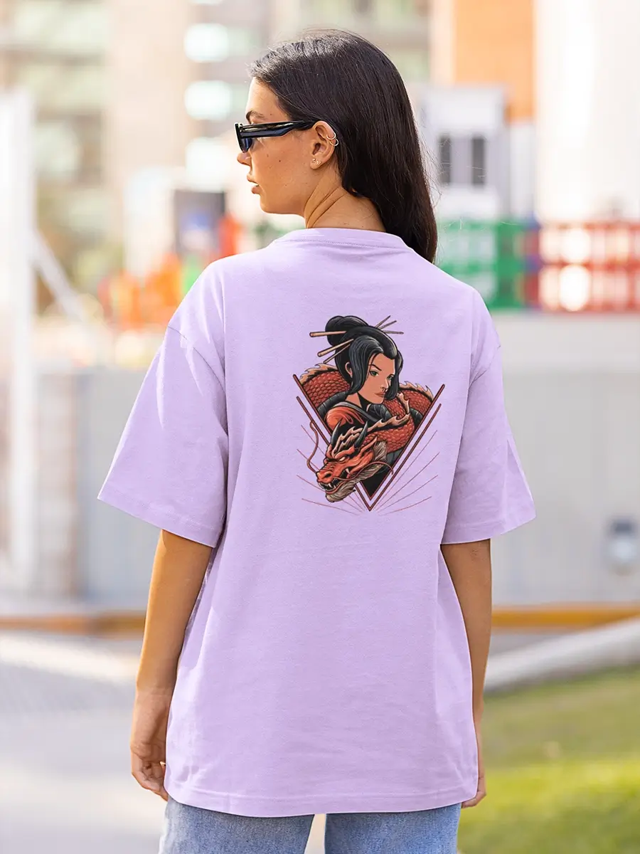 Gir Dragon T-Shirt, lavender, regular fit, dragon graphic back print – NOOBDE