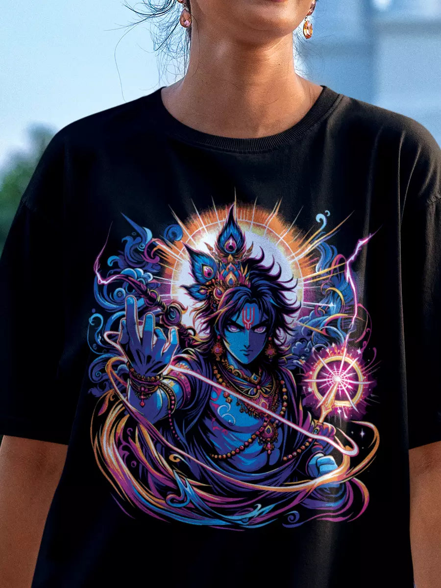 God With Chakra Oversized Unisex T-Shirt, black, oversized fit, God with Chakra graphic close-up – NOOBDE