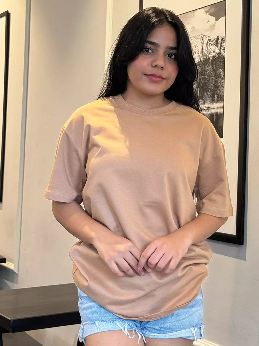 Beige Plain Oversized T-shirt
