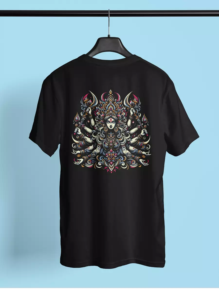 Fearless Goddess Durga Maa Oversized T-Shirt, black, oversized fit, Durga Maa graphic – NOOBDE