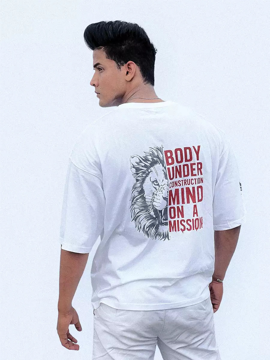Body under construction printed t shirt 