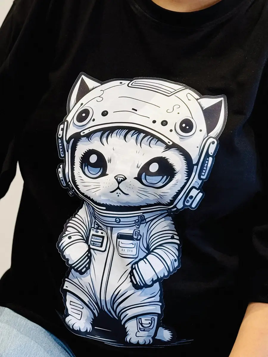 space cat black t shirt 
