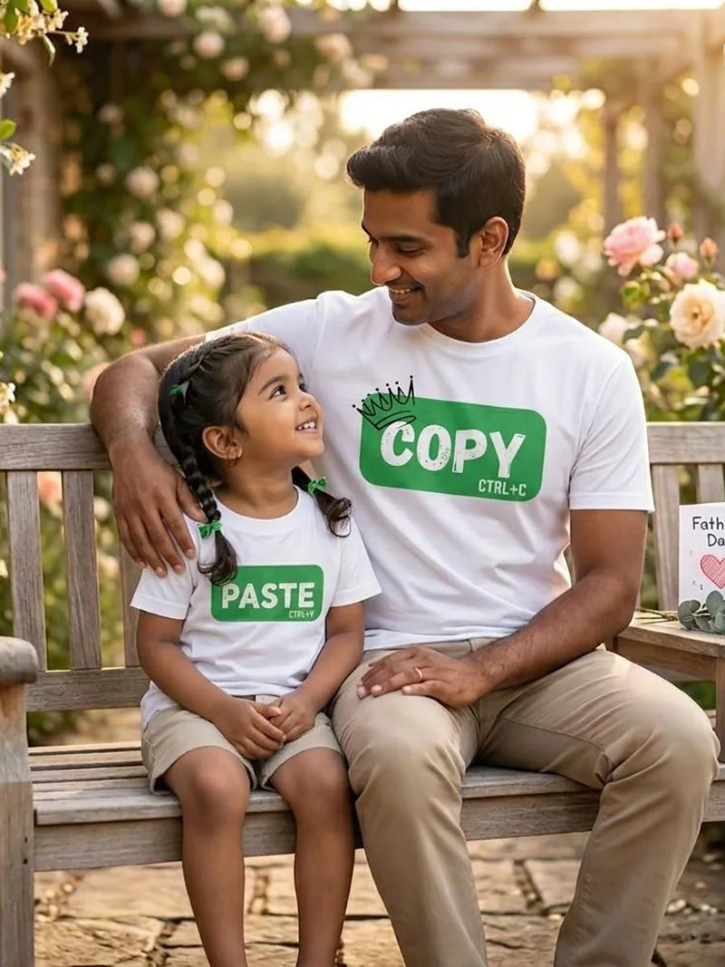 Copy Paste Matching Dad and Baby T-Shirt, white, regular fit, Copy Paste matching graphic – NOOBDE