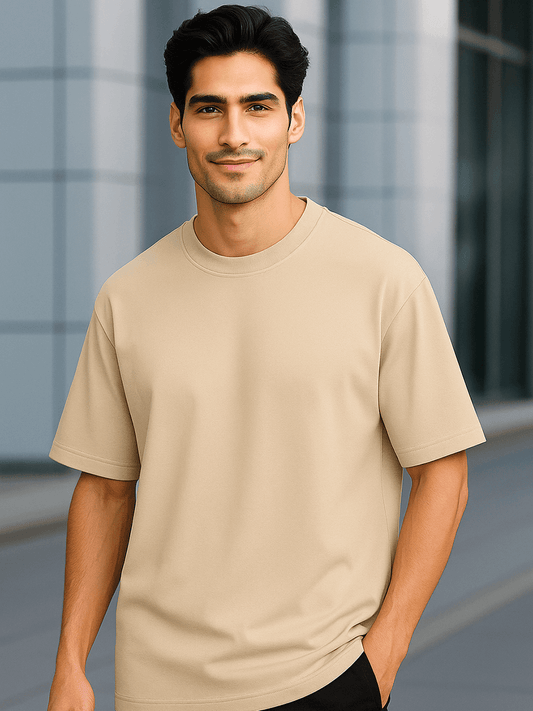 Beige Plain Oversized T-Shirt for Men
