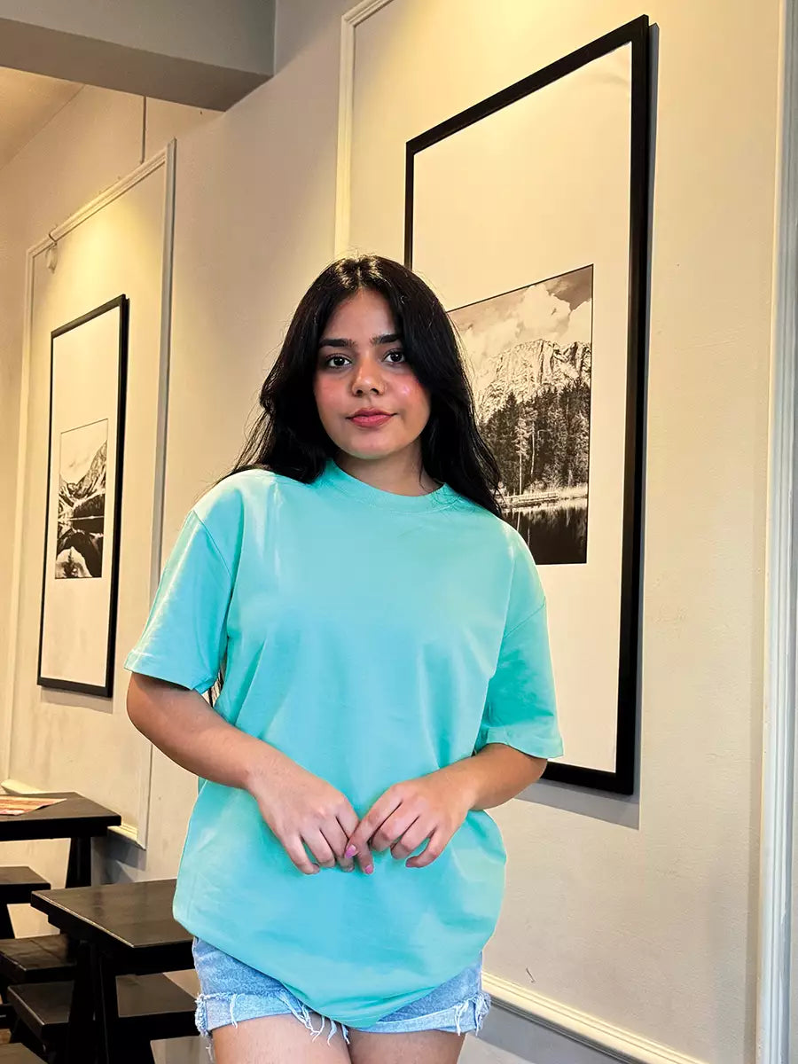 Plain Mint Green Oversized T-Shirt for Women, mint green, oversized fit, plain front view – NOOBDE